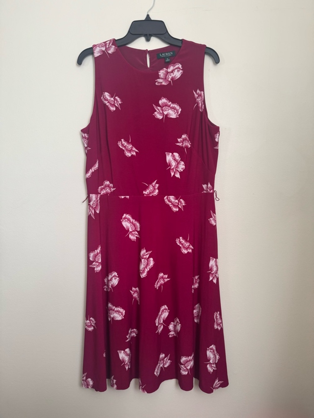 Ralph Lauren Sleeveless Floral Midi Dress in Burgundy with White Print